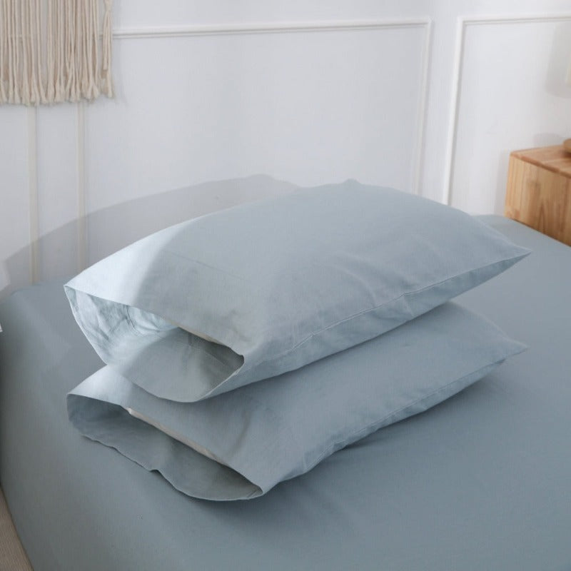 55% Linen + 45% Cotton Blend Pillowcases-dusty blue