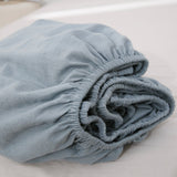 55% Linen + 45% Cotton Blend Fitted Sheet-dusty blue