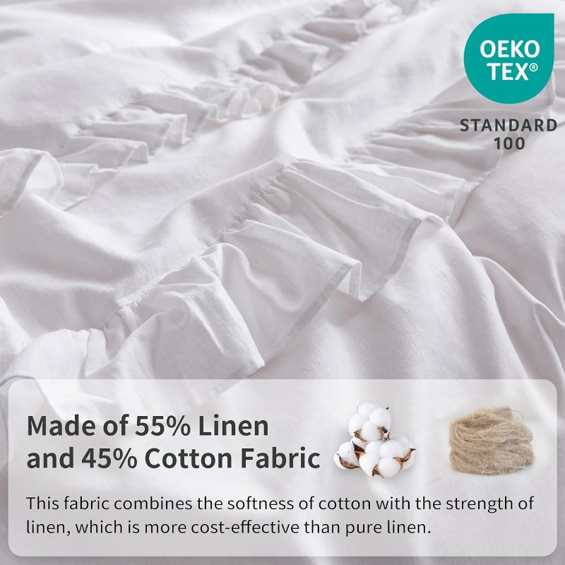 55% Linen+45% Cotton Duvet Cover Set- Ruffled /Vintage Shabby Chic Multiple Frills