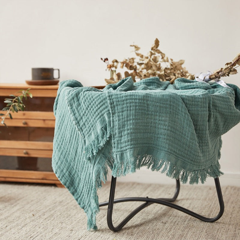 Cotton Muslin Throw Blanket - Gauze Knit Woven Tassels--show