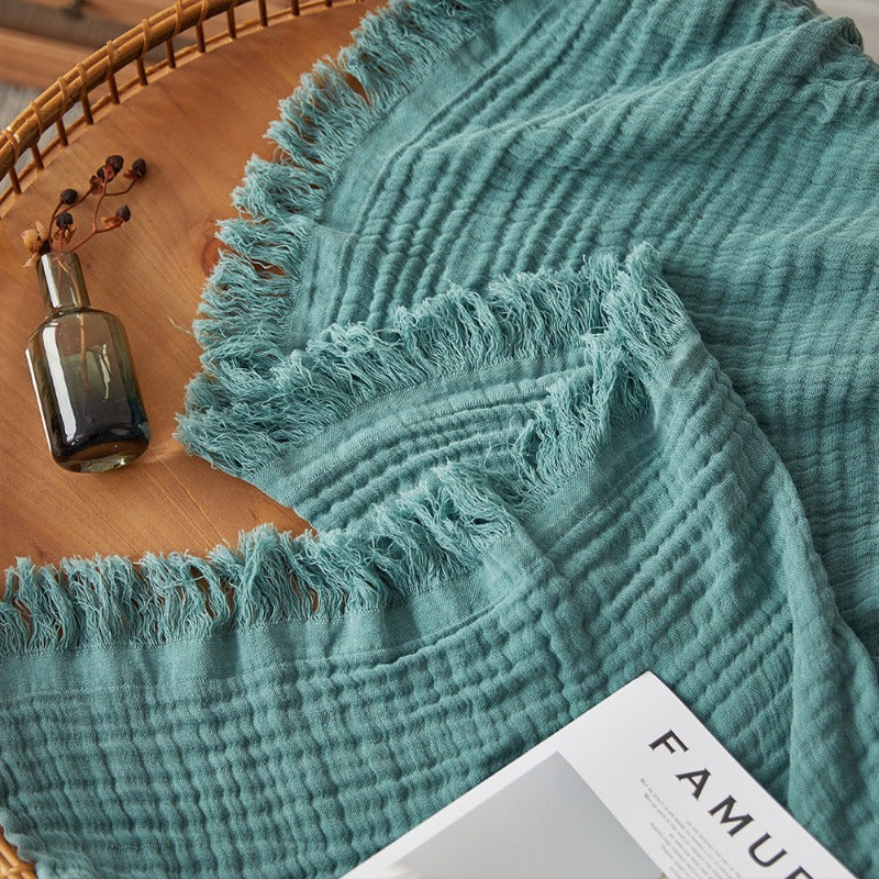 Cotton Muslin Throw Blanket - Gauze Knit Woven Tassels-show