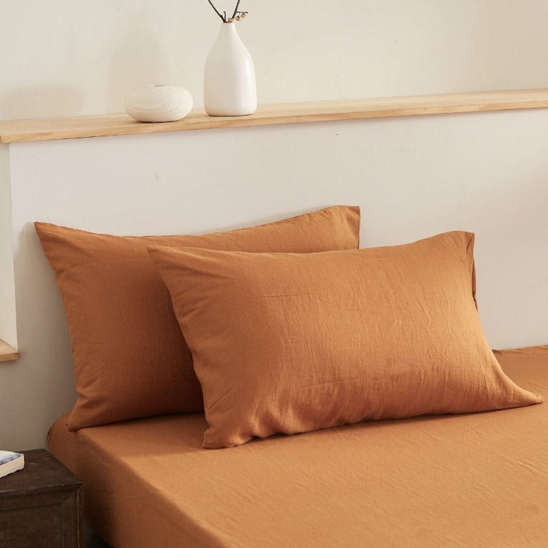 55% Linen + 45% Cotton Blend Pillowcases-rust
