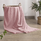 Cotton Throw Blanket - Checkered Knit Woven Tassels-coral pink