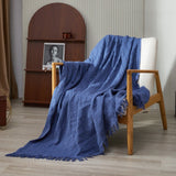 Cotton Throw Blanket - Waffle Knit Woven Tassels