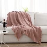Cotton Muslin Throw Blanket - Gauze Knit Woven Tassels--dusty  rose