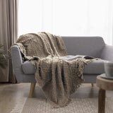 Cotton Throw Blanket - Checkered Knit Woven Tassels-brown