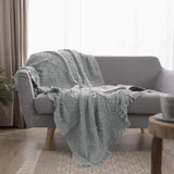 Cotton Throw Blanket - Checkered Knit Woven Tassels-greyish green