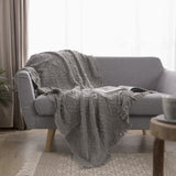 Cotton Throw Blanket - Checkered Knit Woven Tassels-grey