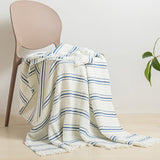 Cotton Muslin Throw Blanket - Yarn-dyed stripes-blue