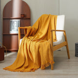 Cotton Throw Blanket - Waffle Knit Woven Tassels